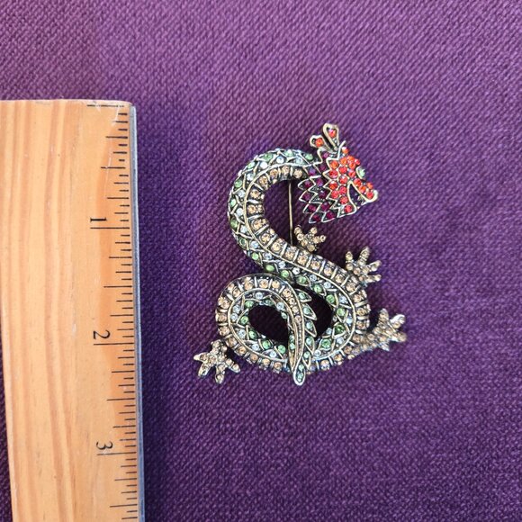 Chinese Dragon Rhinestone Brooch - Picture 2 of 5